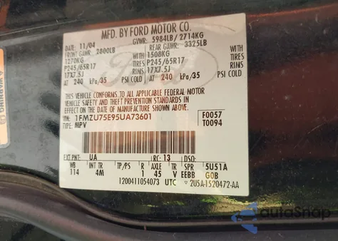 2005 Ford Explorer Limited from USA, damaged, VIN 1FMZU75E95UA73601